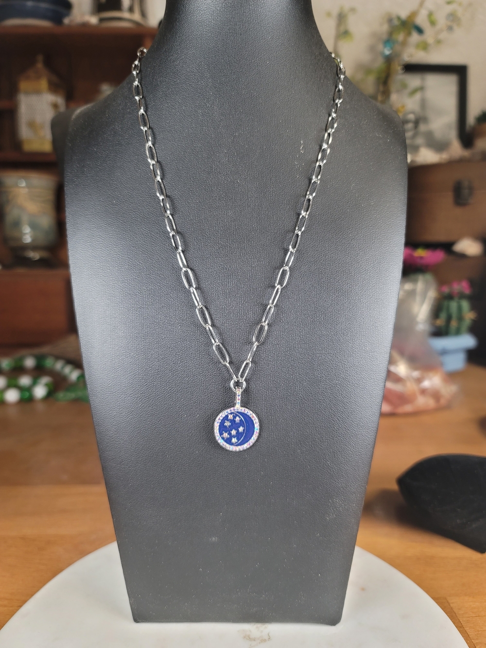 paparazzi Silver Chain AB Necklace with Blue Star & Moon Pendant